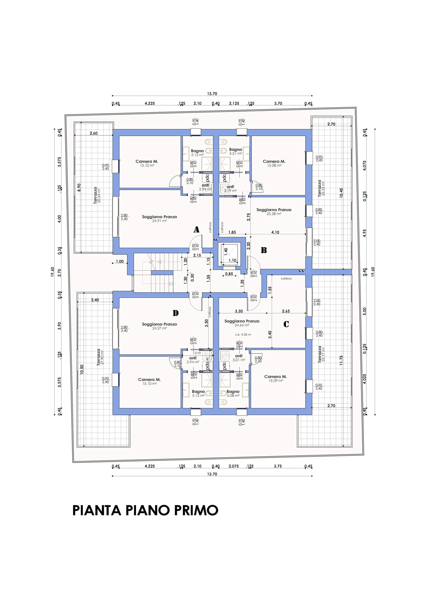 Costruzioni Pestrin Appartamenti Preganziol via Manzoni Pianta piano primo 1500X2122